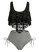 Set Tankini Gotico in Rete a Righe con Stampa Pipistrello Anni '70