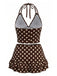 Costume da Bagno a Pois Halter con Volant - Marrone Anni '50 2