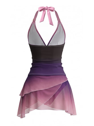 Set Tankini Lavanda Anni '80 Ombré Arricciato con Scollo All'americana