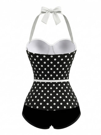 [Pre-Vendita] Costume Intero Nero Halter a Pois con Bottoni Anni '60 2