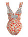 Costume da Bagno Floreale con Volant con Cut-Out - Arancione Anni '40 3
