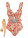 Costume da Bagno Floreale con Volant con Cut-Out - Arancione Anni '40