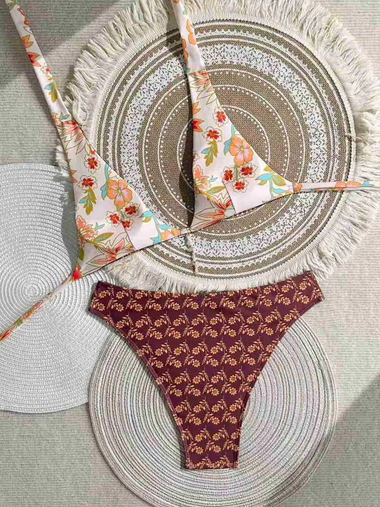[Pre-Vendita] Set Bikini con Schiena Scoperta Reversibile Floreale Marrone Anni '40 7