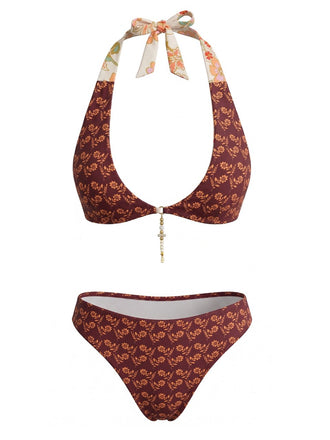 Set Bikini Marrone Anni '40 Reversibile Floreale con Schiena Scoperta
