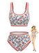 Set Tankini Rosso Anni '50 Floreale con Scollo a U con Bordo Zigzag