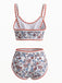 Set Tankini Rosso Anni '50 Floreale con Scollo a U con Bordo Zigzag