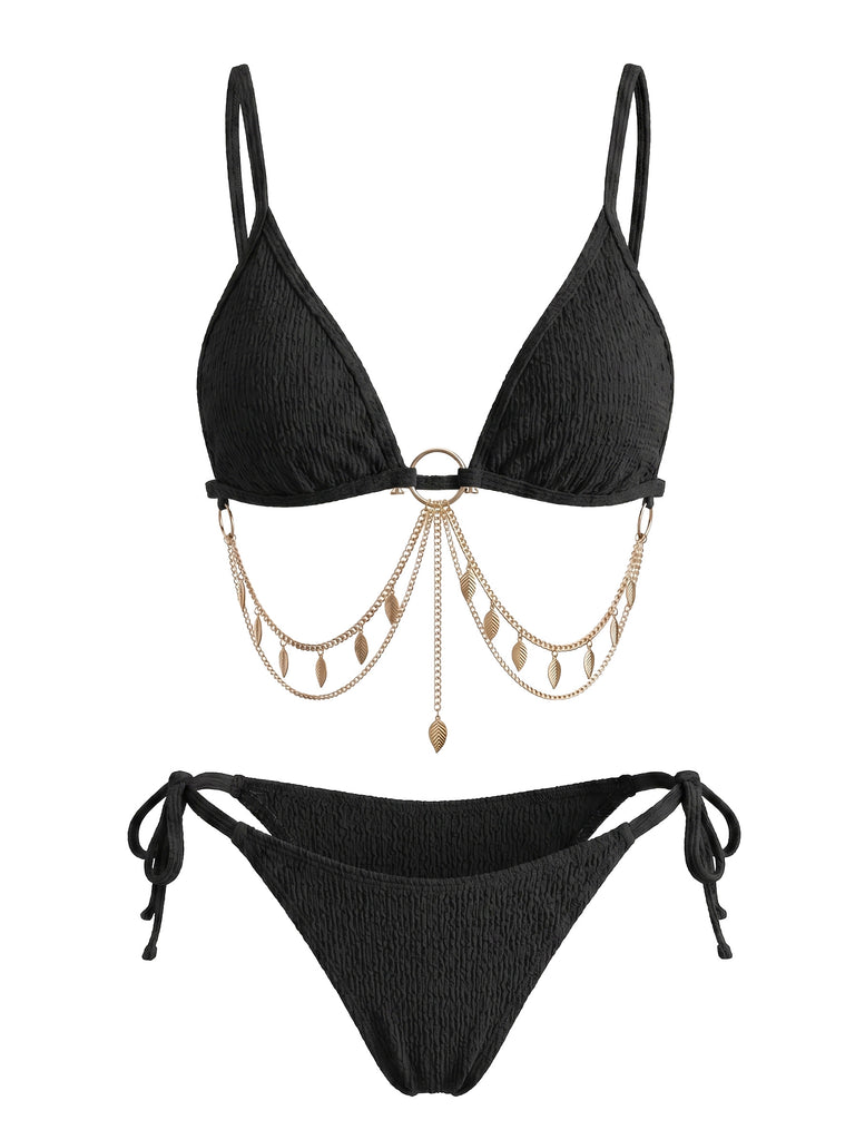Set Bikini Anni '60 Triangolo Costolato con Catena Dorata