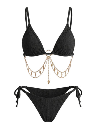 Set Bikini Anni '60 Triangolo Costolato con Catena Dorata