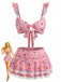 Bikini Set con Spalline a Volant con Bordi in Pizzo a Fiorellini Anni '40