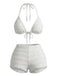 Bikini Set Arricciato con Allacciatura al Collo a Pois Bianco Anni '50