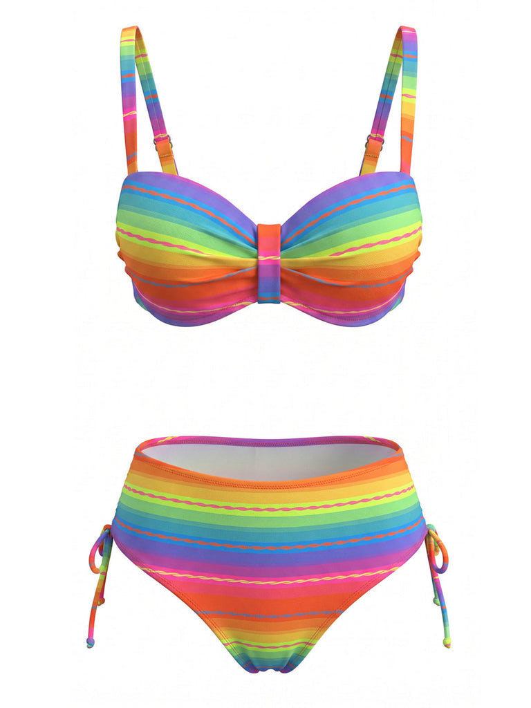 Bikini Set Arricciato Arcobaleno Multicolore Anni '80 2