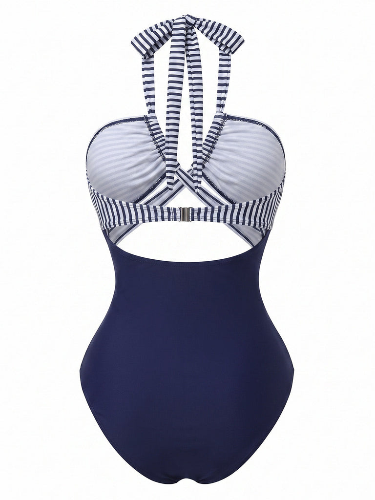 Costume Intero con Scollo a V Profondo e Allacciatura al Collo con Ritagli Anni '50 3