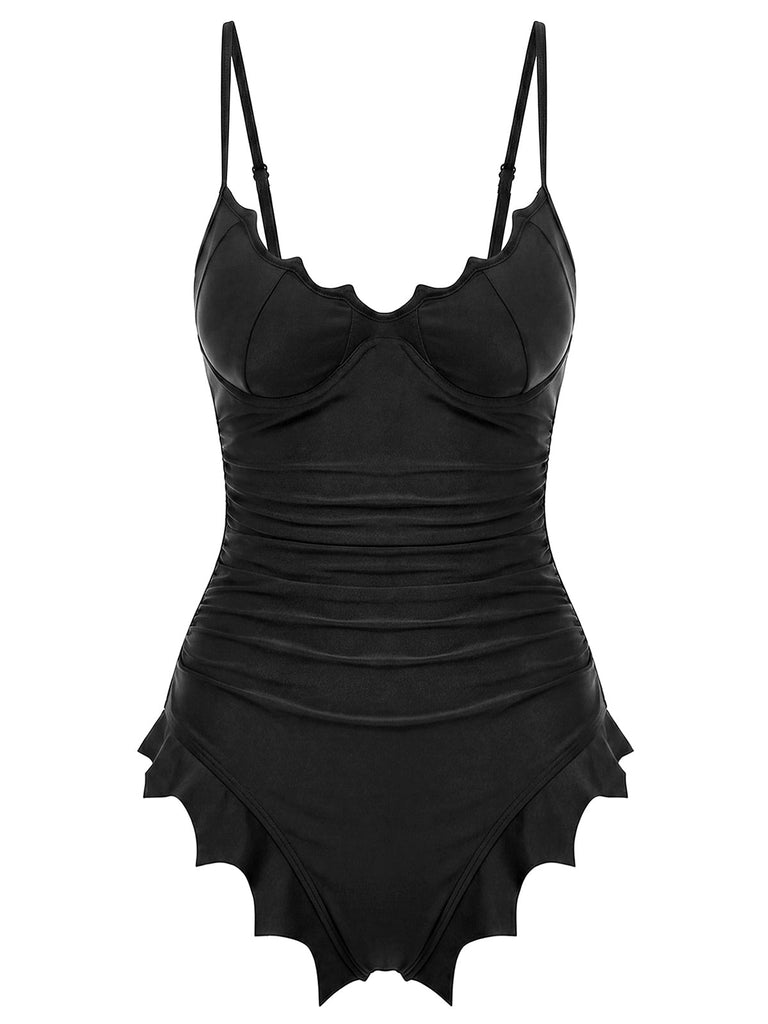 [Prevendita] Costume Intero Nero Gotico con Orlo a Pipistrello Anni '50 3