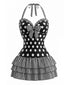 [Prevendita] Costumi Intero con Gonna Nero Anni '40 a Pois e Righe con Fiocco