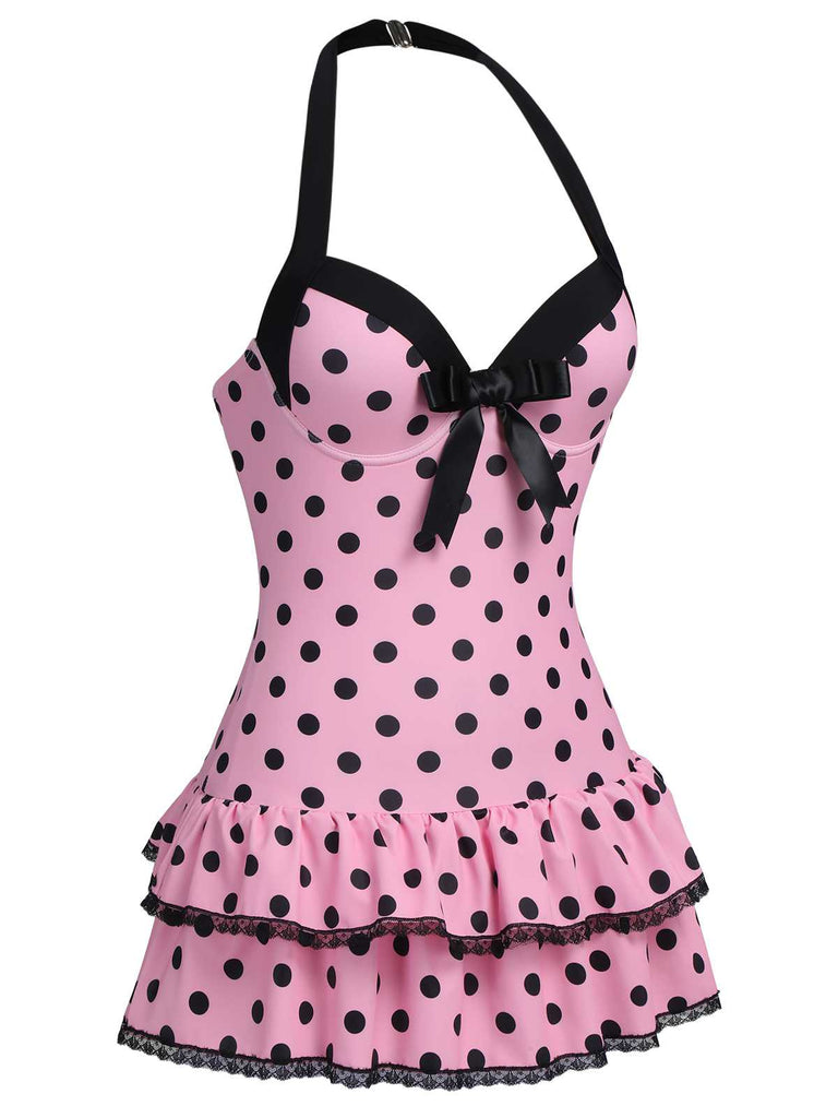 Costumi intero a pois fiocco nero anni '40