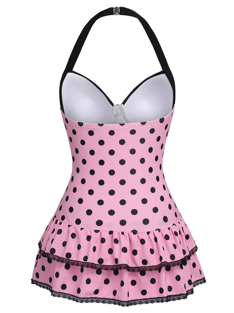 [Taglie Forti] Costume da bagno a pois rosa anni '40