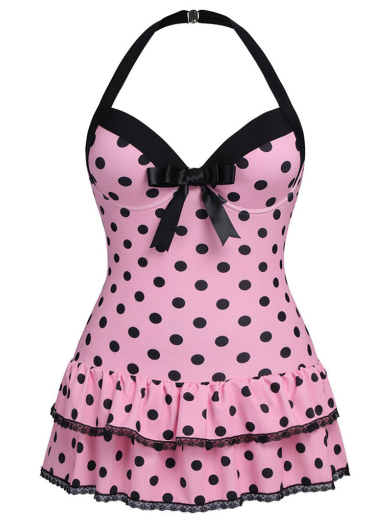 [Taglie Forti] Costume da bagno a pois rosa anni '40
