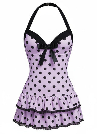 Costumi intero fiocco a pois viola anni '40