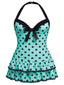 [Taglia Forti] Costumi intero a pois verde chiaro anni '40