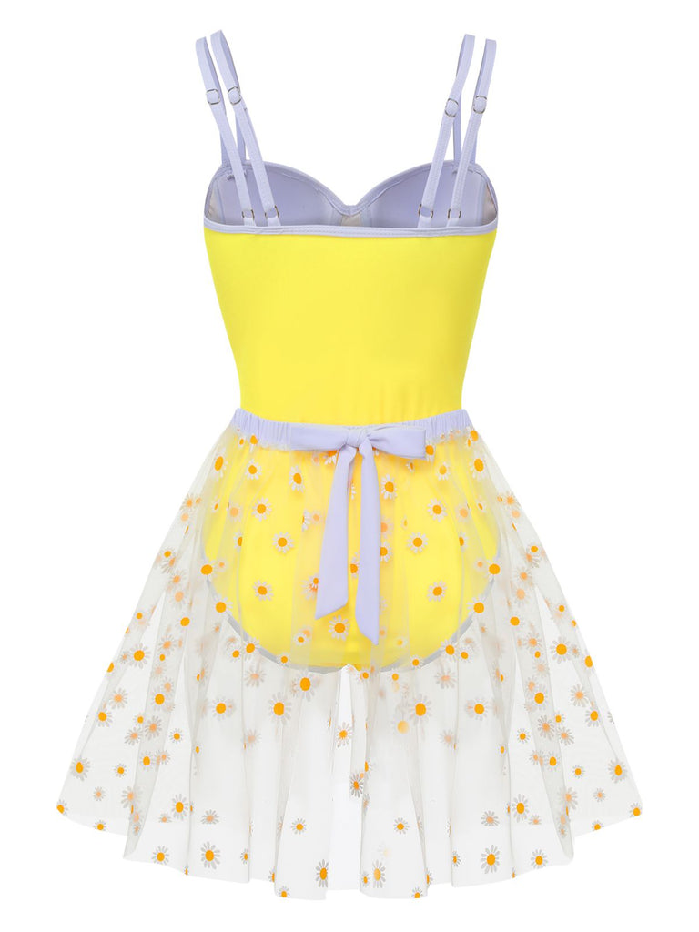 Costumi intero spalline e copricostume a margherite giallo anni '50
