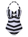 Costume da bagno a righe Barbie bianco e nero anni '50