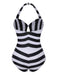 Costume da bagno a righe Barbie bianco e nero anni '50