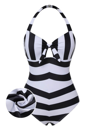 Costume da bagno a righe Barbie bianco e nero anni '50