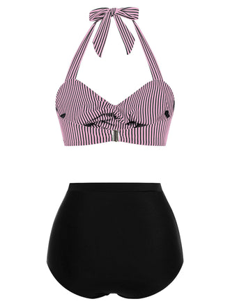 Set di costumi a righe lacci rosa e nero anni '40