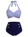 Costume da bagno con ferretto a righe blu anni '40
