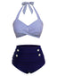 Costume da bagno con ferretto a righe blu anni '40