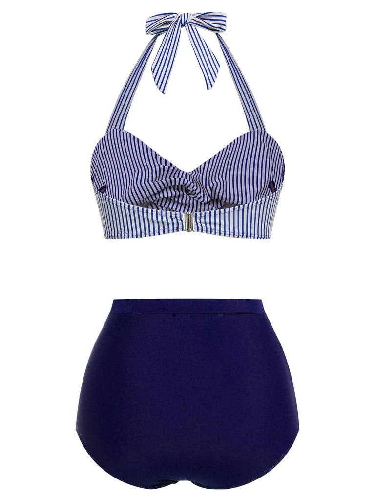 Costume da bagno con ferretto a righe blu anni '40