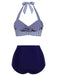 Costume da bagno con ferretto a righe blu anni '40