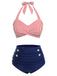 Costume da bagno con ferretto a righe blu anni '40