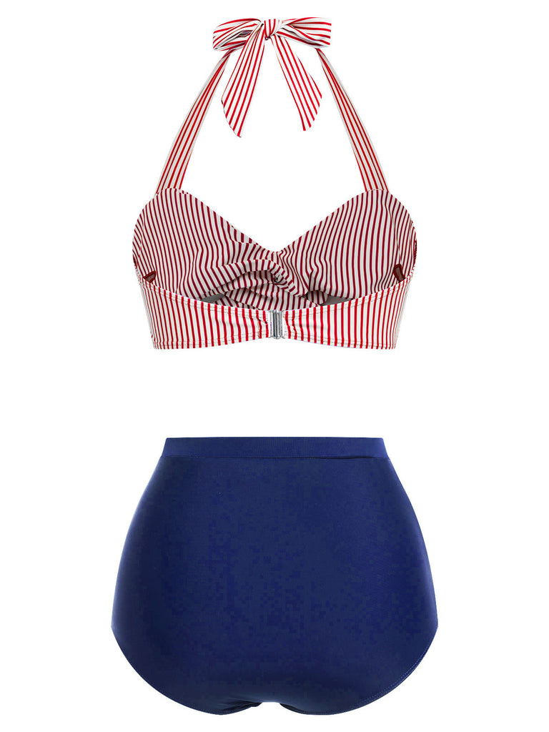 Costume da bagno con ferretto a righe blu anni '40