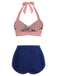 Costume da bagno con ferretto a righe blu anni '40