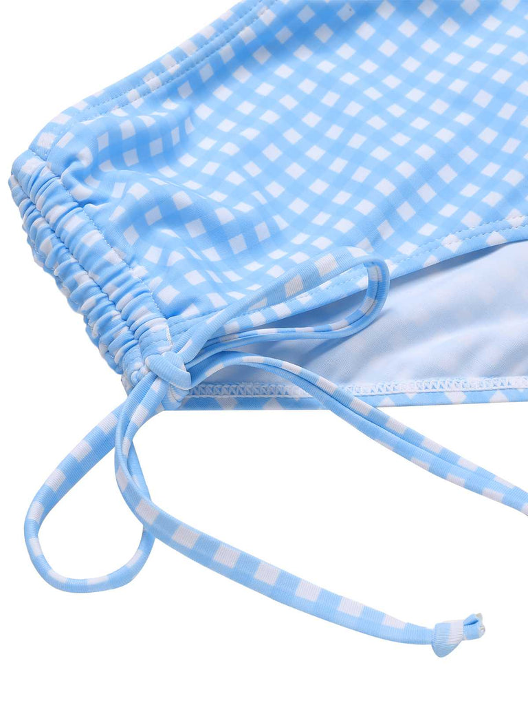2PCS Costumi plaid e copricostume in rete blu anni '50