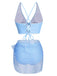 2PCS Costumi plaid e copricostume in rete blu anni '50