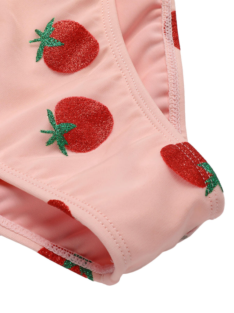 Costumi fragola lacci scollo all'americana rosa anni '50