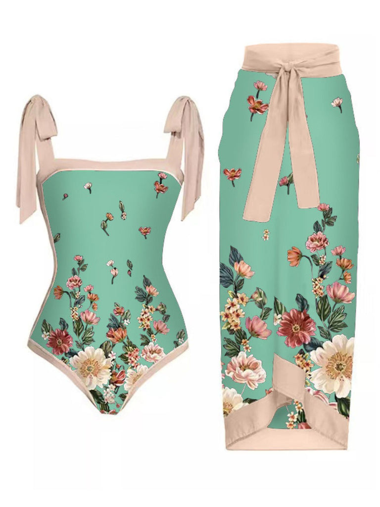 Costumi intero e copricostume floreale vintage anni '50