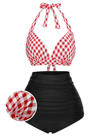 Costumi con plaid scollo all'americana lacci rosso anni '50