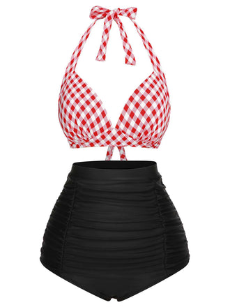 Costumi con plaid scollo all'americana lacci rosso anni '50