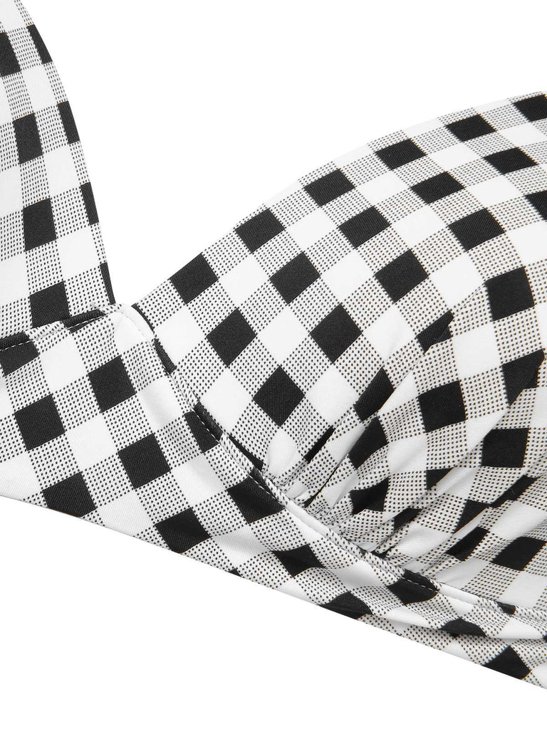 Costumi con plaid scollo all'americana lacci nero anni '50