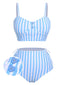 Costumi a righe con bottoni a forma di cuore blu anni '50