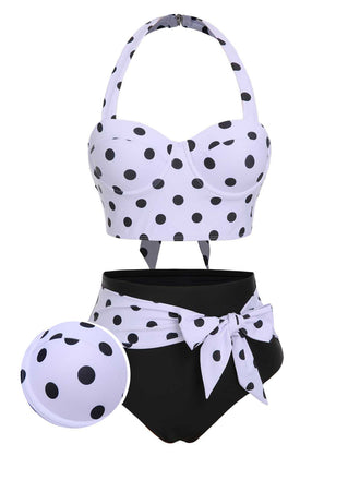 Costumi a pois con scollo all'americana contrasto anni '50