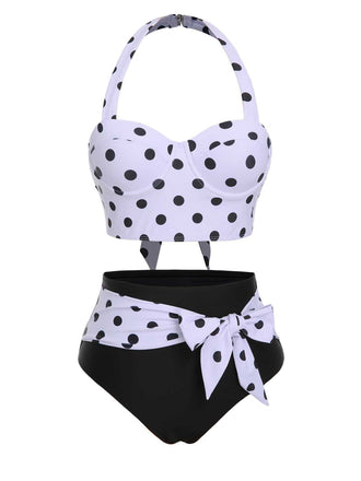 Costumi a pois con scollo all'americana contrasto anni '50