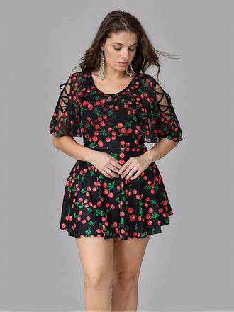 [Taglia Forti] Costumi con gonna a ciliegia nero anni '30