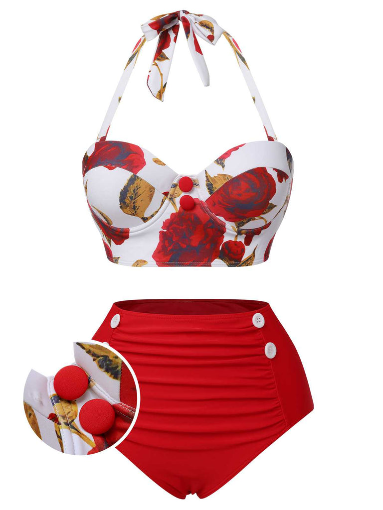 Costumi con rose e scollo all'americana blu anni '60