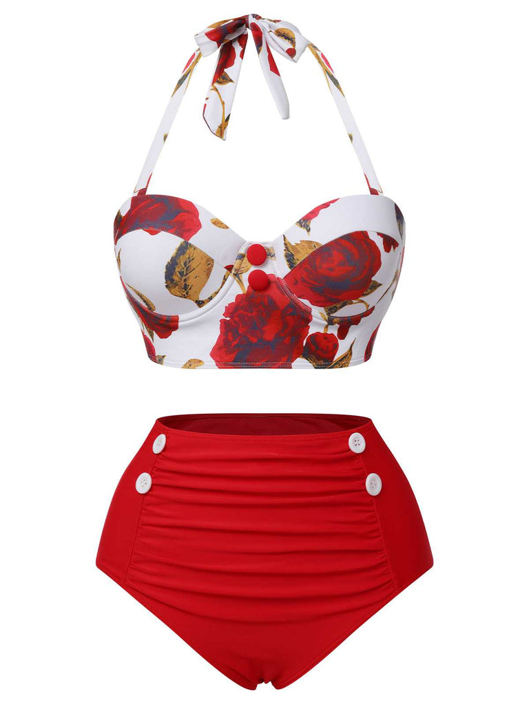 Costumi con rose e scollo all'americana rosso anni '60