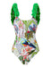 Costumi e copricostume con floreale a uccelli verde anni '60