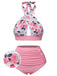 Costume da bagno incrocio floreale blu anni '40